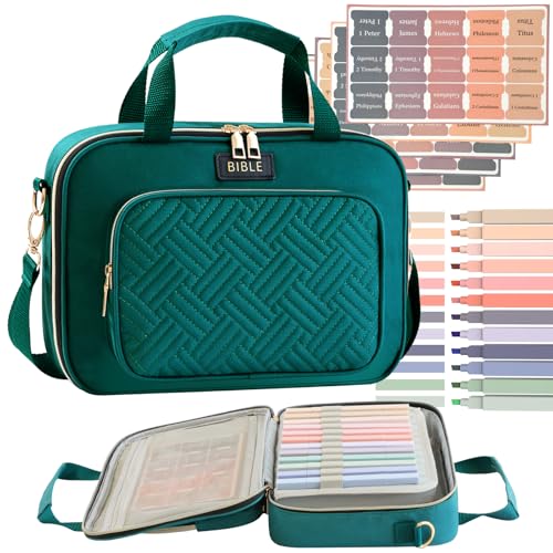 Bible Cover for Women Bible Case, Large Bible Bag, Bible Study Supplies Bible Journaling Kit Book Carrying Case with Bible Highlighters Tabs, Valentines Day Christian Gifts for Women (Green) - color: Green