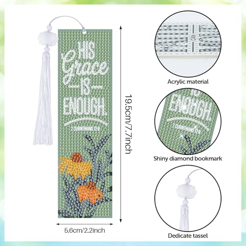 8 Pieces Christian Bible Verse Diamond Art Bookmarks 5d Christian Beaded Bookmark Acrylic Tassel Bookmark for DIY Making Beginners Adults Arts Craft Supplies (Floral Christian-1) - color: Floral Christian-1