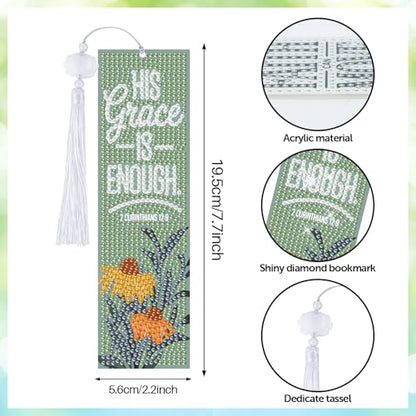 8 Pieces Christian Bible Verse Diamond Art Bookmarks 5d Christian Beaded Bookmark Acrylic Tassel Bookmark for DIY Making Beginners Adults Arts Craft Supplies (Floral Christian-1) - color: Floral Christian-1