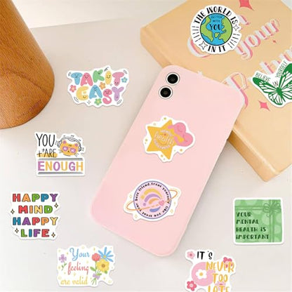Mental Health Stickers,50Pcs self-Healing Aesthetic Positive Words Stickers for Scrapbooking Journal Water Bottle Laptop Kindle Suitcase Skateboard (Colours-B4) - color: Colours-b4