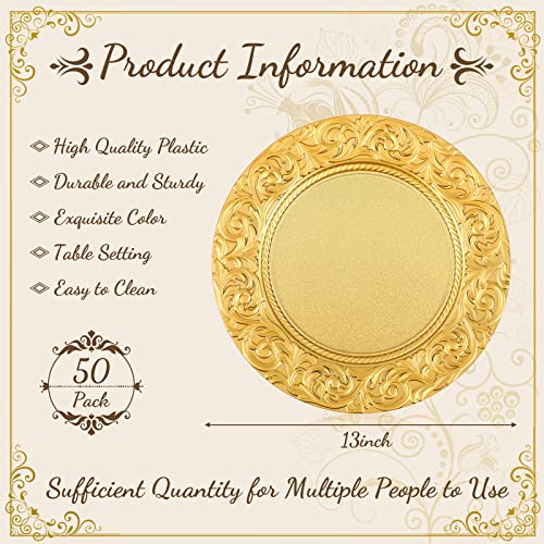 Uiifan 50 Pcs Gold Charger Plates Bulk 13'' Antique Plastic Chargers - color: Gold