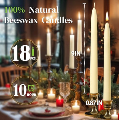 White Beeswax Taper Candles,Non-Toxic Bees Wax Candle for Home,8Inch,18Pack - color: White, size: 8 inch