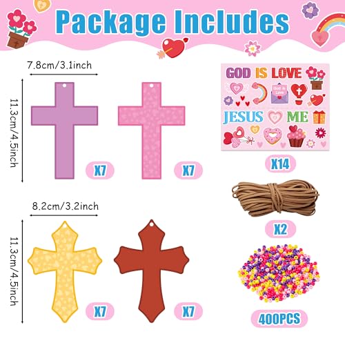 BeYumi Religious Cross Necklace Craft - 28Pcs God is Love Religious Craft Kit DIY Sticker Cross and Beads Necklace Christian Jusus Love Me Decor Woman Party Activities - style: Valentine