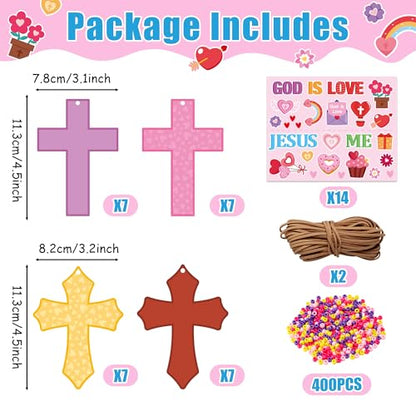 BeYumi Religious Cross Necklace Craft - 28Pcs God is Love Religious Craft Kit DIY Sticker Cross and Beads Necklace Christian Jusus Love Me Decor Woman Party Activities - style: Valentine