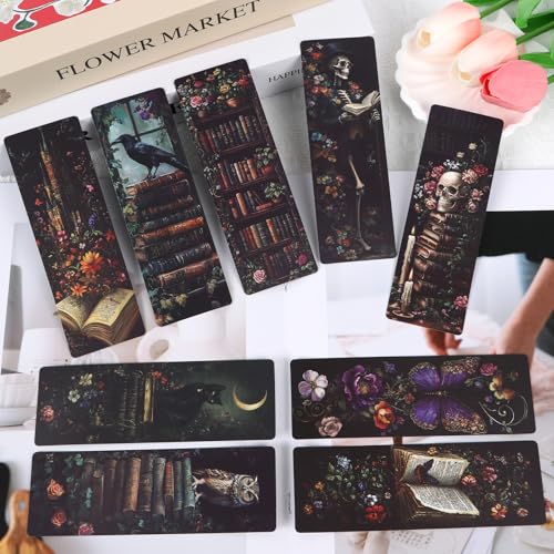 120 Pcs Dark Academia Bookmarks Gothic Flower Book Page Marks Gift - color: Dark Academia