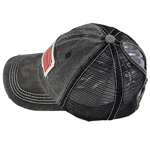 Women American Flag Ponytail Hat, Embroidery Adjustable Washed Distressed Messy Bun Baseball Cap … - color: Mesh Black