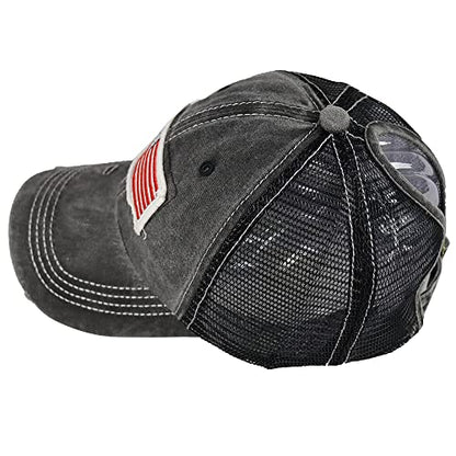 Women American Flag Ponytail Hat, Embroidery Adjustable Washed Distressed Messy Bun Baseball Cap … - color: Mesh Black