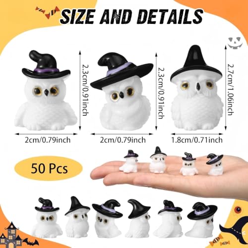 50 Pcs Halloween Mini Resin Figures Bulk Resin Witch Hat Owl Figures - style: Owl