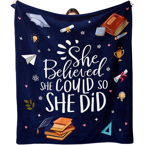 She Believed She Could so She Did, Congratulations Blanket 60"X50" - color: Blue-inspirational Gifts