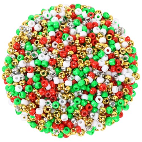 UPINS 1200Pcs Christmasr Pony Beads Bulk Red White Green Gold Silver Beads - color: Christmas