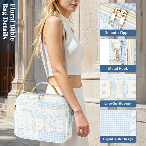 Personalized Initial Bible Cover Case for Women Bible Bag w/Study Supplies - color: Spliced Flower, size: Spliced Flower-Bible