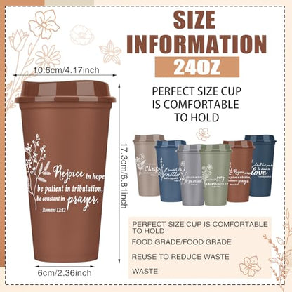 12 Pcs Fathers Day Cups Bulk Christian Gifts Plastic Reusable Coffee Cups with Lid 16 oz Inspirational Bible Verse Tumbler Religious Gift for Men Dad Church Sunday School(Morandi) - color: Morandi