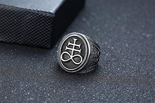 VNOX Sigil of Lucifer Seal of Satan Symbol Signet Ring Band for Men Boys,Talisman Amulet Jewelry - color: *Sliver-2 Pcs