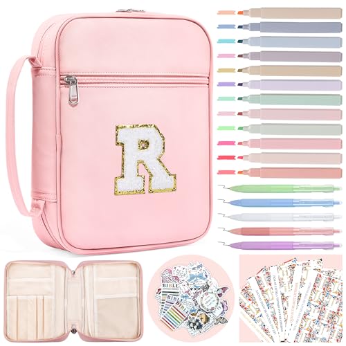 WOBAGMEN Bible Cover for Women,Pink PU Leather Personalized Bible Case with Bible Study Supplies,Including Tabs and Highlighter Set, Faith Chiristain Gift for Women Girls(Pink, R) - size: R