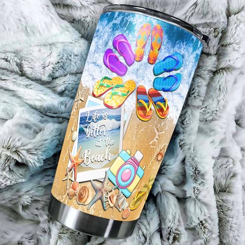 Personalized Beach Tumbler Girls Weekend Insulated cups Travel Purity Life Coffee Mug Cup with Lids Stainless Steel 20 30 Oz Gifts for Women Girls Friends Trip - color: Beach 495