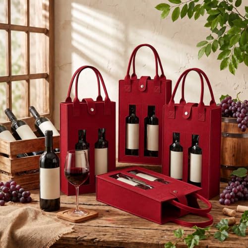 Fanfanwin 8 Pcs Double Wine Gift Bag with Window, Burgundy - color: Burgundy