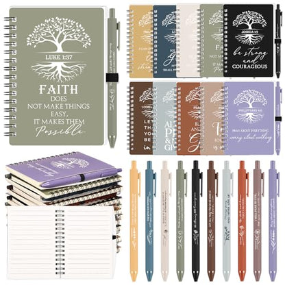 Kosiz 100 Pcs Bible Verse A6 Spiral Notebooks Bulk with Pens, Neutral Color - color: Neutral Color
