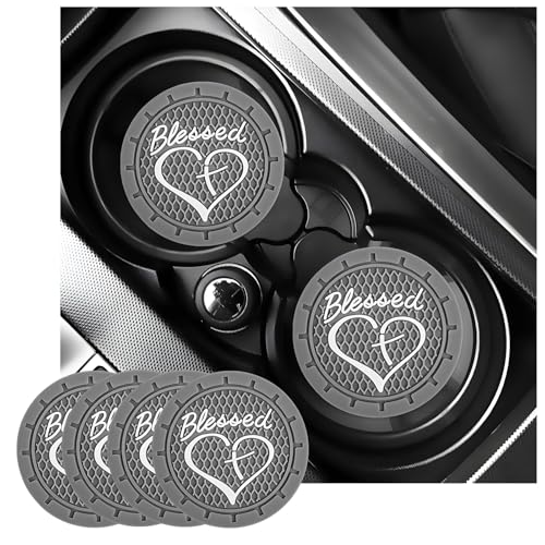 KVAEY 2 PCS Car Cup Holder Coasters, 2.76 Inch Anti Slip Vehicle Drink Mats with Cute Blessed Cross and Heart, Shockproof, Universal Car Accessories (Gray, 4 PCS) - color: Gray, size: 4 PCS