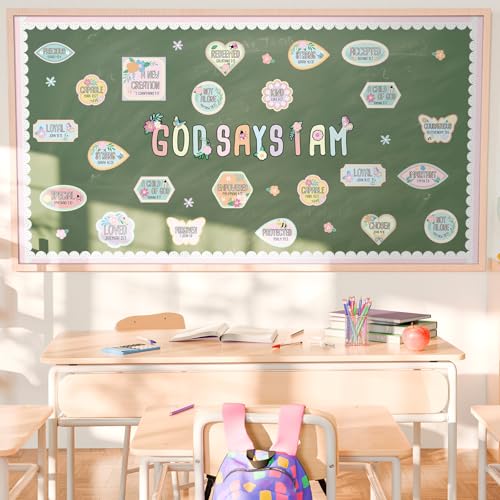Bucherry Christian Bulletin Board Decorations Wildflowers Classroom Decor for Welcome Back God Says I Am Cutout Pastel Floral Inspirational Religious Board Sunday School Classroom Church Supplies - style: Pastel Floral