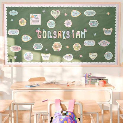 Bucherry Christian Bulletin Board Decorations Wildflowers Classroom Decor for Welcome Back God Says I Am Cutout Pastel Floral Inspirational Religious Board Sunday School Classroom Church Supplies - style: Pastel Floral