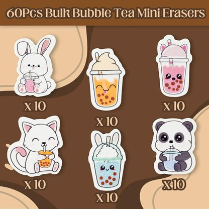 Bubble Tea Mini Erasers Bulk, 60Pcs Kawaii Boba Animal Pencil Eraser - style: Bubble Tea