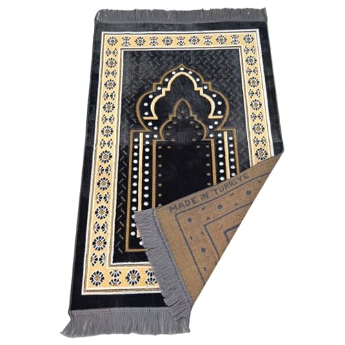 Turkish Muslim Prayer Rug, Mat with Beads for Men Women, Ramadan Hajj Gift (Gray) - color: Grey