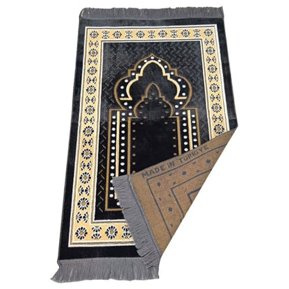 Turkish Muslim Prayer Rug, Mat with Beads for Men Women, Ramadan Hajj Gift (Gray) - color: Grey