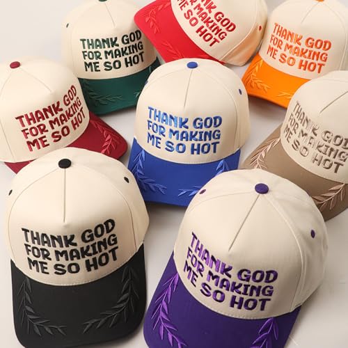 MIRMARU Christian Theme 5 Panel Embroidered Cotton Trucker Hat with Inspirational Faith Sayings for Men and Women - color: Thank God for Making Me So Hot, Red