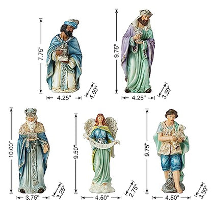 Glitzhome 12Pcs Nativity Figurines Sets for Christmas Indoor, Deluxe Blue Resin Christian Nativity Set Xmas Nativity Scene Tabletop Ornaments Miniatures Statue Nativity Figures Collectible 10" x 26" - size: 10 x 26.00 Inches-Blue
