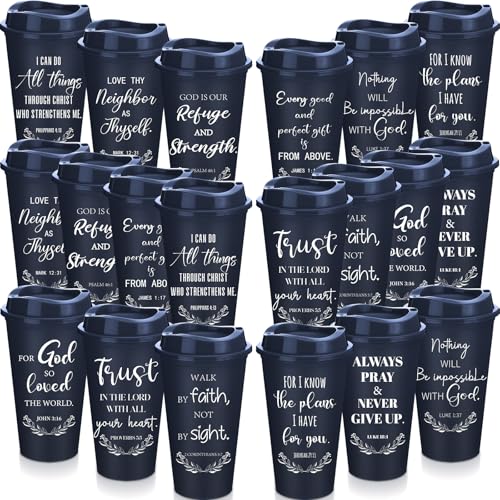 Skylety 20 Pack Christian Gifts Bulk 16oz Bible Verse Tumbler with Lids - color: Blue