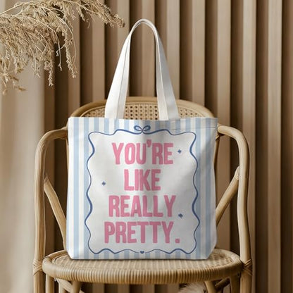 Christian-Flowers-Inspirational Motivational Gifts Canvas Tote Bag for Women,Reusable Shopping Grocery Bags - color: Motivational -You're Like Really Pretty