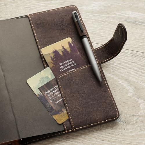 Christian Art Gifts Inspirational Magnetic Closure Journal w/Pen Holder, Man of God - 1 Tim. 6:11 Bible Verse, Dark Brown w/Cross Applique, Wide Ruled Notebook, 336 Lined Pages w/Scripture