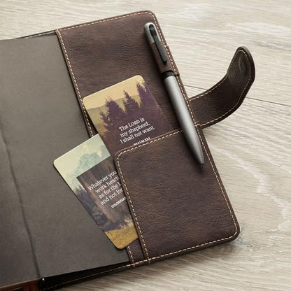 Christian Art Gifts Inspirational Magnetic Closure Journal w/Pen Holder, Man of God - 1 Tim. 6:11 Bible Verse, Dark Brown w/Cross Applique, Wide Ruled Notebook, 336 Lined Pages w/Scripture
