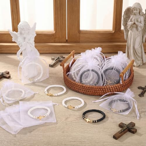 Ferreve Cross Bracelets Bulk Jesus Christian Gifts,White,Black - color: White,Black