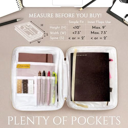 Bible Cover, Calming Theme, Bible Case for Women & Girls, White Gold, Medium - color: White Gold