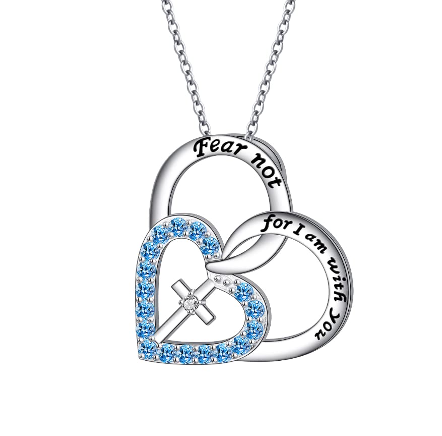 S925 Sterling Silver Christian Cross Heart Faith Bible Verse Necklace Rings - style: Fear not, for I am with you