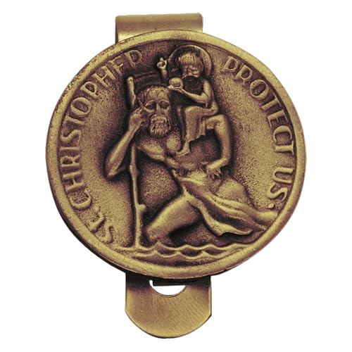 True Faith Jewelry Pewter Round St Christopher Medal Visor Clip for Car, Patron Saint of Travelers, Gift for New Driver, Fine Pewter (92% Tin), 1-7/16 x 1-7/16 Inch - size: St. Christopher (Round) 2