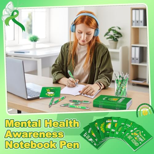 Eaasty 100 Pcs Mental Health Awareness Notebook and Ballpoint Pen Gifts Bulk Include 50 Motivational Notepads and 50 Inspirational Pens for School Office Wellness Events - style: Mental Health