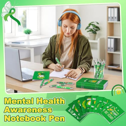 Eaasty 100 Pcs Mental Health Awareness Notebook and Ballpoint Pen Gifts Bulk Include 50 Motivational Notepads and 50 Inspirational Pens for School Office Wellness Events - style: Mental Health