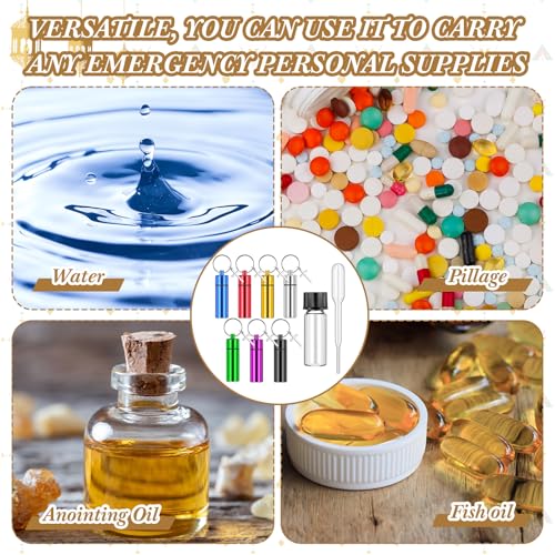 40 Sets Silver Anointing Oil Bottles Keychain Vial Holy Water Container with Dropper Cross Pendant for Baptism Favor