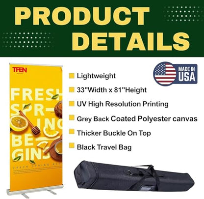 Custom Retractable Banner with Aluminum Silver Stand – Ready in 1 Day, Personalized Roll Up Banner, Full Color Pop Up Display Sign with Travel Bag for Events, Trade Shows, and Photo Booths,33" × 81" - size: 33x81 Standard
