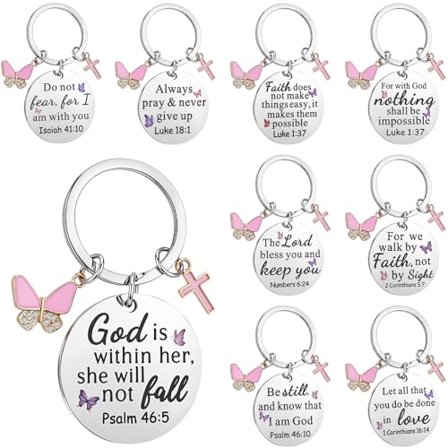 Nosiny 9 Pcs Christian Gift for Women Bulk Bible Verse Religious Keychain Baptism Faith Flower Cross Inspirational Gifts - style: Butterfly, Cross