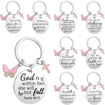 Nosiny 9 Pcs Christian Gift for Women Bulk Bible Verse Religious Keychain Baptism Faith Flower Cross Inspirational Gifts - style: Butterfly, Cross