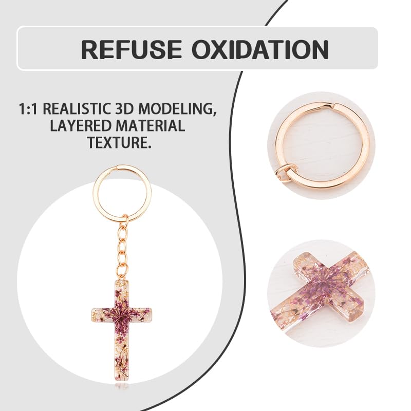 Flower Cross Keychains for Women Christian Gifts for Girls Daughter Religious Bag Charm Keyring Christian Keychain - color: Purple