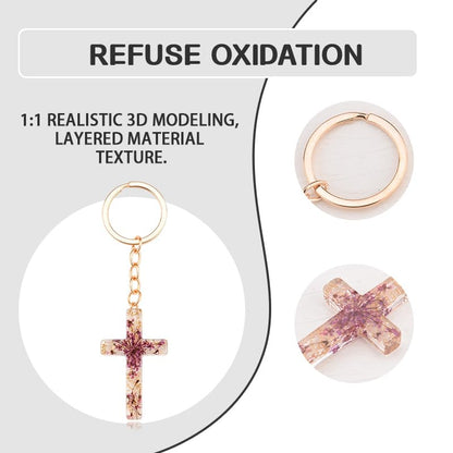 Flower Cross Keychains for Women Christian Gifts for Girls Daughter Religious Bag Charm Keyring Christian Keychain - color: Purple
