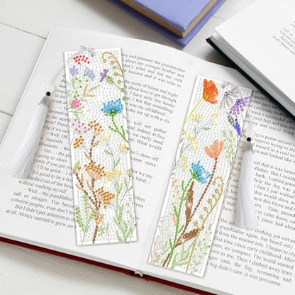 8 Pieces Christian Bible Verse Diamond Art Bookmarks 5d Christian Beaded Bookmark Acrylic Tassel Bookmark for DIY Making Beginners Adults Arts Craft Supplies (Wildflowers) - color: Wildflowers