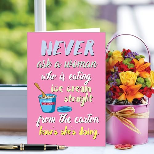 NobleWorks, Ice Cream Carton - Funny Women's Feel Better Card - Pink Get Well Soon Card for Wife, Mom, Women C3228FBG - style: Ice Cream Carton