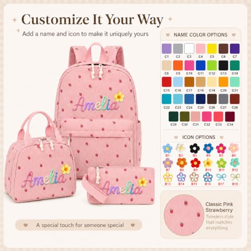Personalized Backpack for Girls Boys, Custom Name Toddler Backpack - color: Strawberries Pink