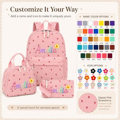 Personalized Backpack for Girls Boys, Custom Name Toddler Backpack - color: Strawberries Pink