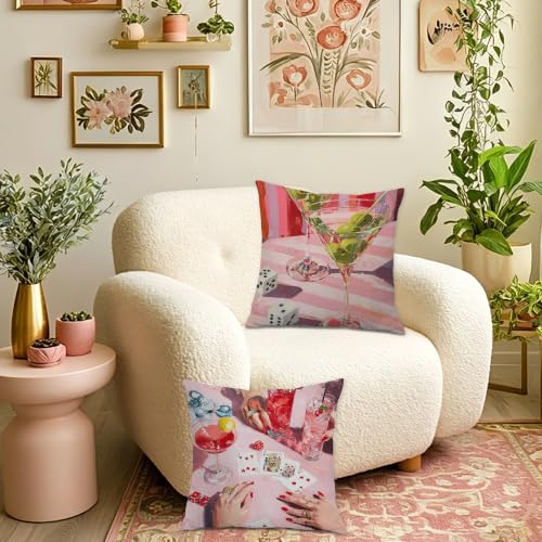 Retro Trendy Pink Cocktail Throw Pillow Covers 18x18 Set of 2 - color: Colour -Ff